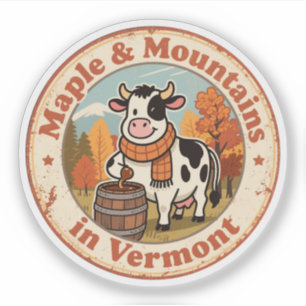 Sticker Badge Rétro Vermont : Vache Douillette avec Écharp