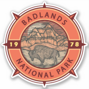 Sticker Badlands National Park Buffalo Retro Compass