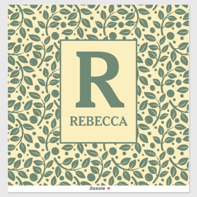 Sticker Bagages Motif crème et feuille verte (Feuille)