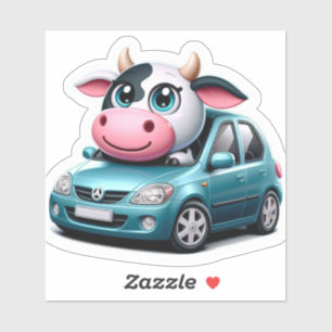 Sticker Baguette amusante Vache dans une voiture