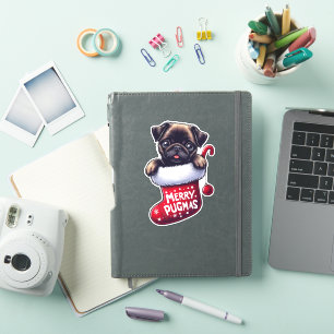 Sticker Baguette de Carlin de Noël "Joyeux Pugmas"