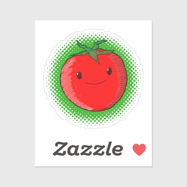 Sticker Baguette de dessin de tomate de caricature mignonn (Feuille)