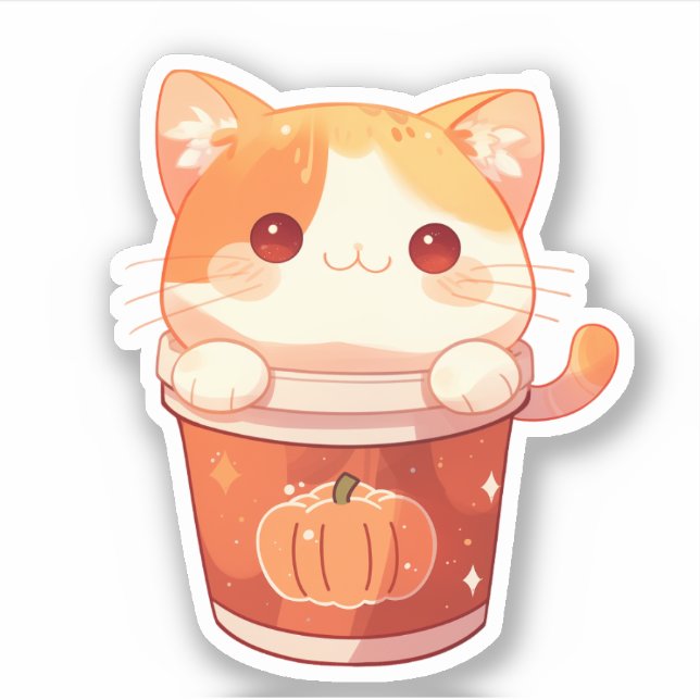 Sticker Baguette en latte de chat mignonne et Citrouille c (Devant)