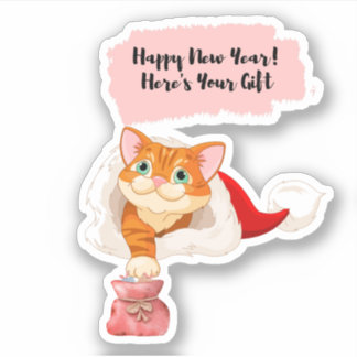 Sticker Baguette en vinyle de bonne année Chat 2023 Coupé