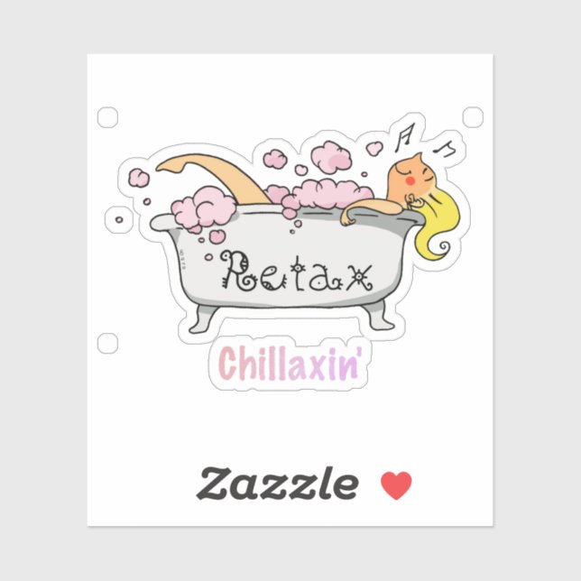 Sticker Baignoire mignonne dessin animé - Relaxation Chill (Feuille)