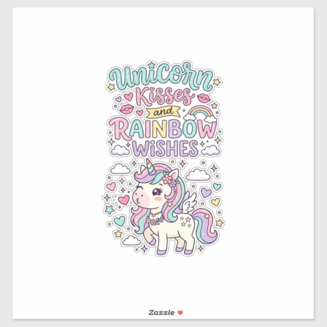 Sticker Baisers de licorne et souhaits d'arc-en-ciel Raisi (Feuille)