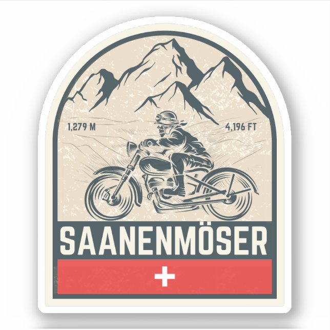 Sticker Balade en moto Saanenmöser Pass alpes suisses (Devant)