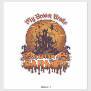 Sticker Balai Brisé Ferme Halloween Sorcière Maison Hantée