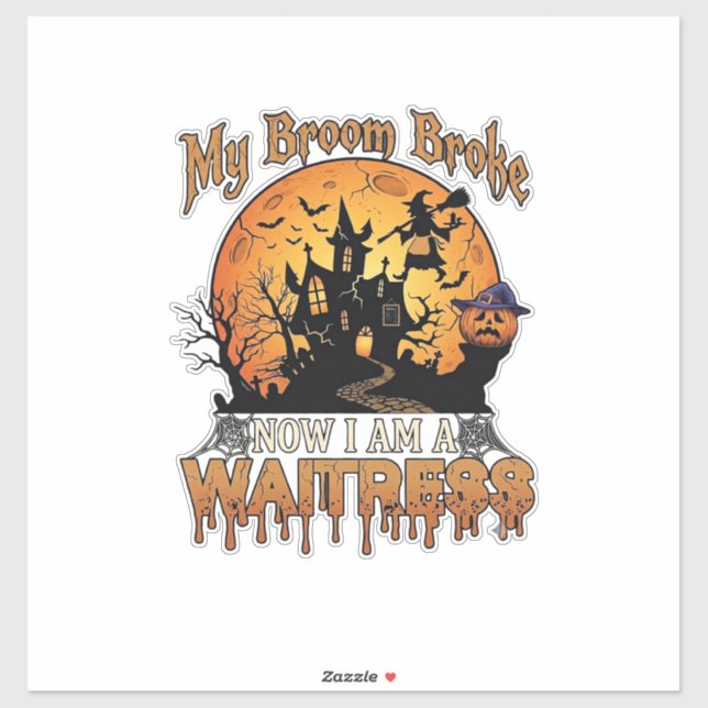 Sticker Balai Cassé Serveuse Halloween Sorcière Maison Han (Feuille)