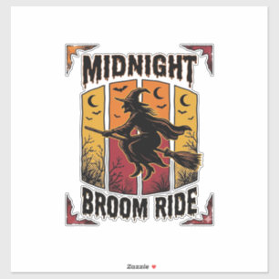 Sticker Balai de minuit vintage sorcière Halloween graphiq