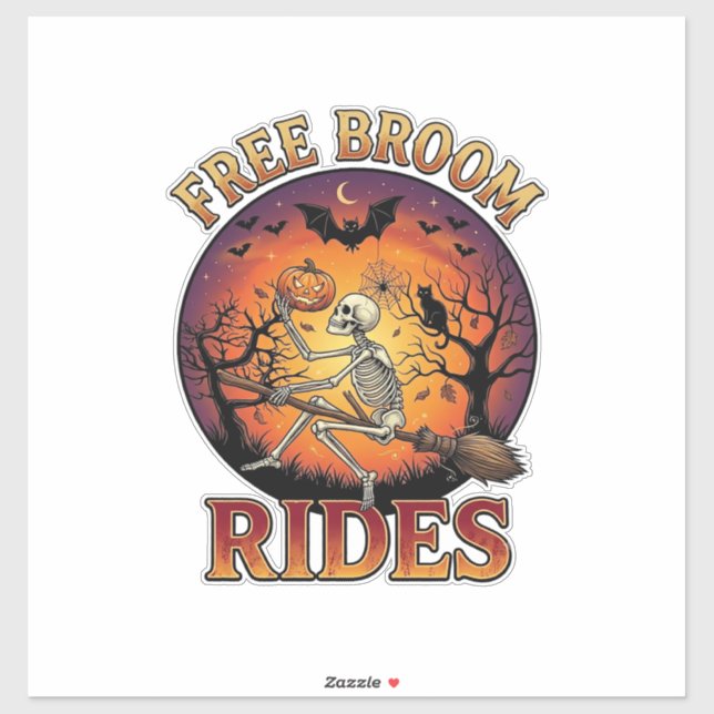Sticker Balais Gratuits Promenades Halloween Squelette Cit (Feuille)