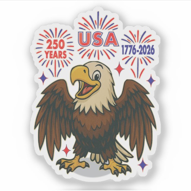 Sticker Bald Eagle avec Fireworks - USA 250 ans 1776-2026 (Devant)