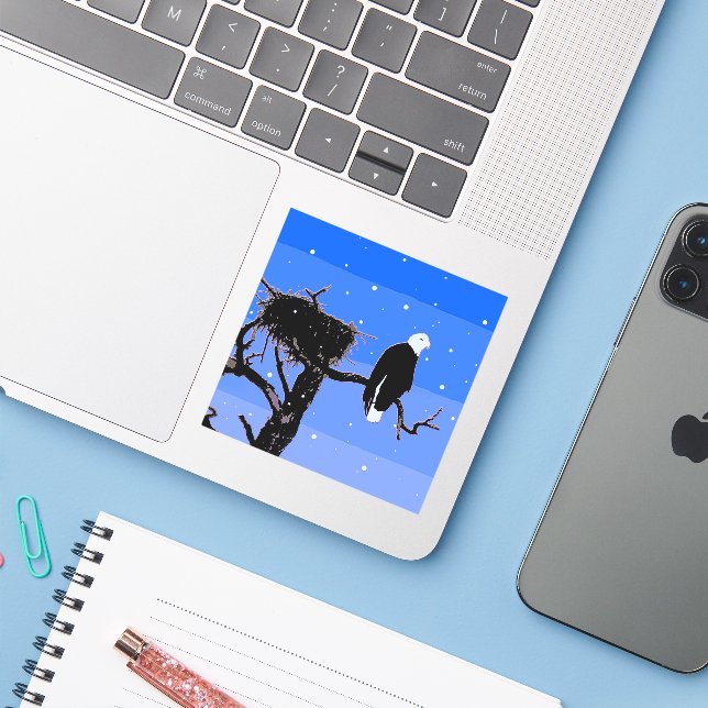Sticker Bald Eagle en hiver - Art original de la faune (Ordinateur portable avec iPhone)