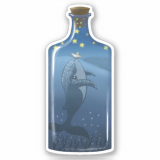 Sticker Baleine avec bateau et étoiles dans une bouteille