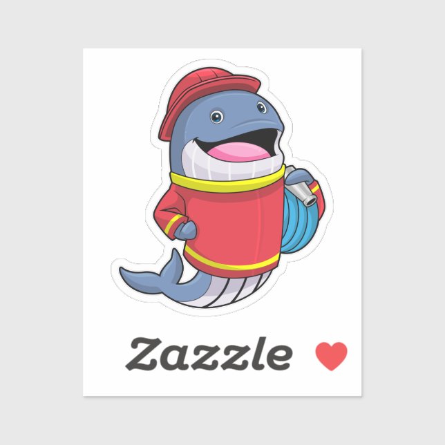 Sticker Baleine comme pompier avec tuyau (Feuille)