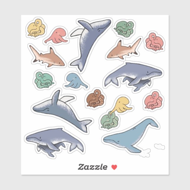Sticker Baleine Pieuvre & Requin (Feuille)