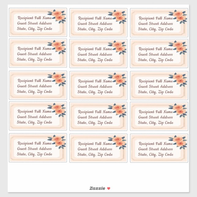 Sticker Balise Rustic Orange Blue Floral Mariage invité (Feuille)