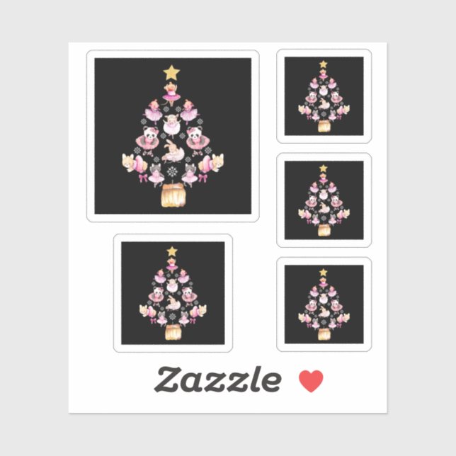 Sticker Ballet Animaux Ballerina sapin de Noël (Feuille)