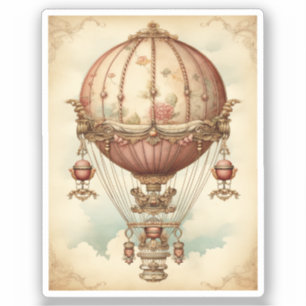 Sticker Ballon à air chaud vintage Steampunk Rose