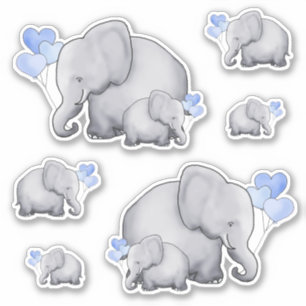 Sticker Ballons Bébés Eléphants du Coeur Bleu
