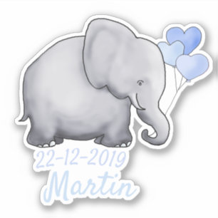 Sticker Ballons Coeur Bleu Cute Baby shower Garçon Eléphan