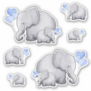 Sticker Ballons Coeur Bleu Cute Bébé Eléphants