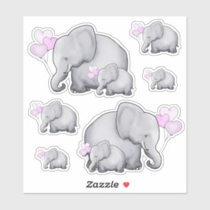 Sticker Ballons Coeur Rose Cute Eléphants Bébé