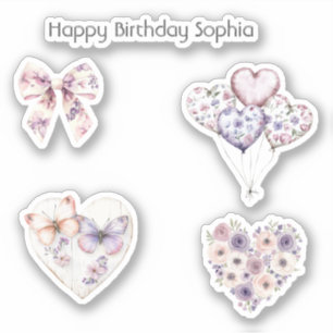 Sticker Ballons en forme de coeur floral rose et violet po