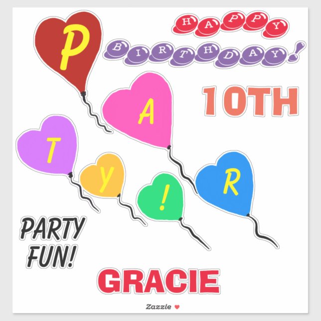 Sticker Ballons en forme de cœur pour 10e anniversaire per (Feuille)