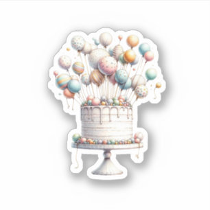 Sticker Ballons surréalistes et gâteau d'anniversaire