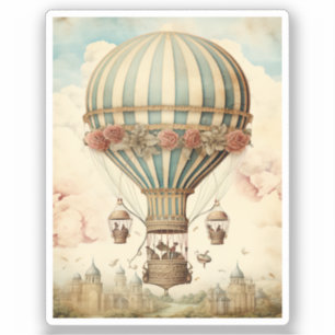 Sticker Balloon à air chaud vintage Floral Bleu