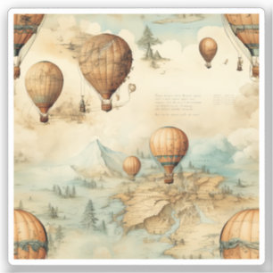 Sticker Balloon vintage à air chaud dans un paysage serein