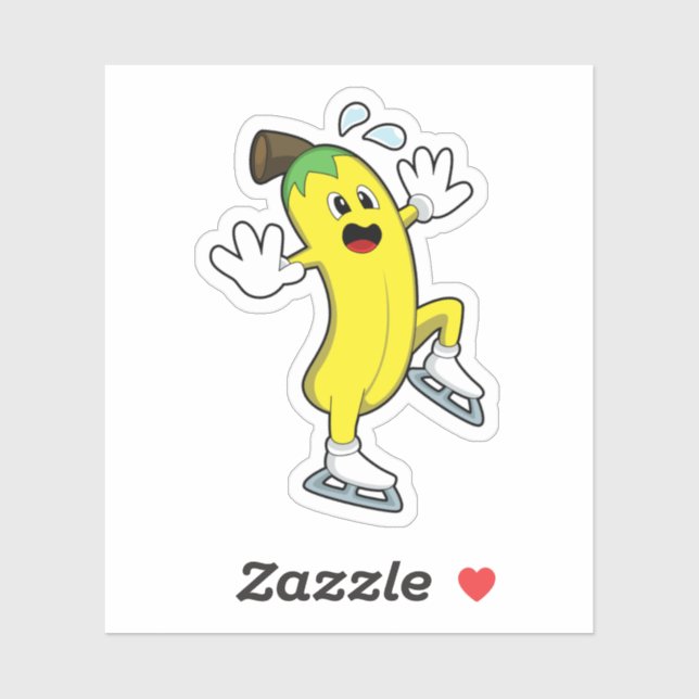 Sticker Banane au patinage sur glace avec patins sur glace (Feuille)