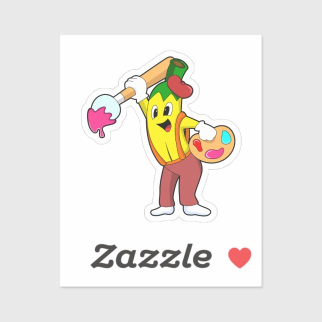 Sticker Banane en peintre avec pinceau (Feuille)