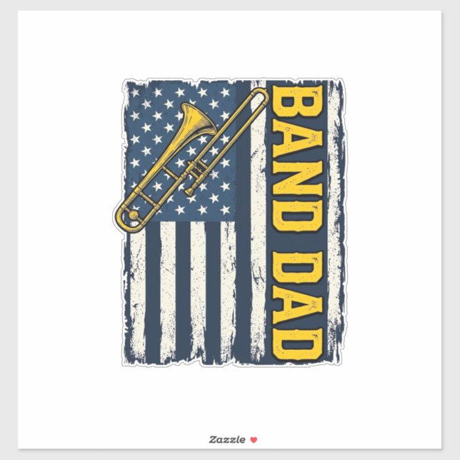 Sticker Band Dad Trombone American Flag Vintage Shirt Desi (Feuille)
