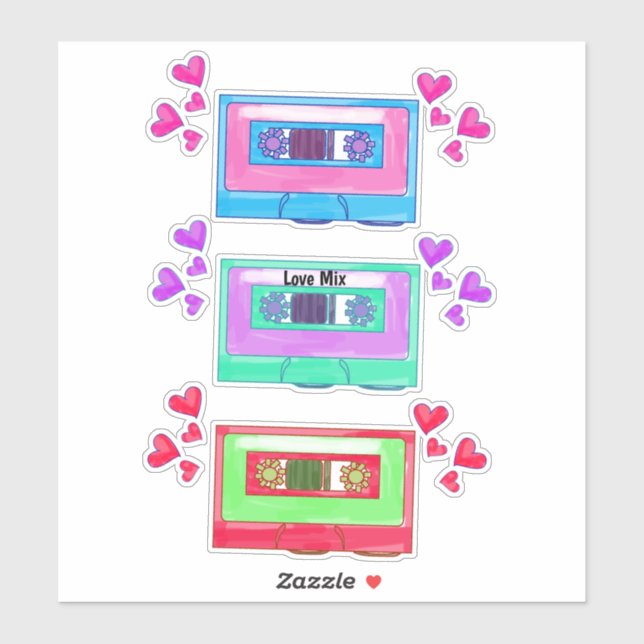 Sticker Bande dessinée de mixtape musicale vintage mignonn (Feuille)