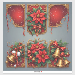 Sticker Bannières de Noël avec des poinsettias