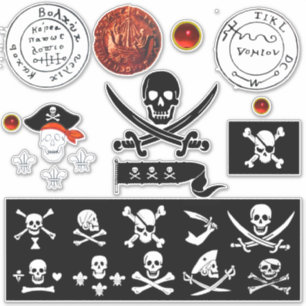 STICKER BANNIÈRES PIRATES ET PIRATES ANCIENS CARTES DE TRÉ