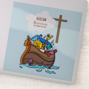 Sticker Baptême Arche du garçon Noah, mignons animaux Pers