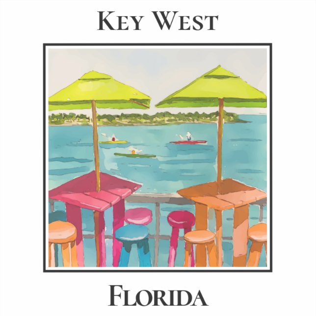 Sticker Bar à quai, Table, Chaises, Parasol, Key West (Recto)