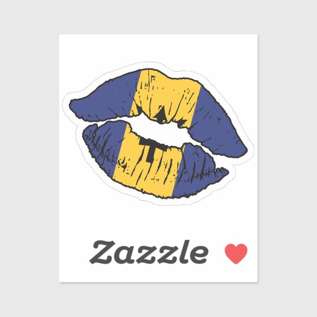 Sticker Barbade Barbadien Lipstick Love Drapeau (Feuille)