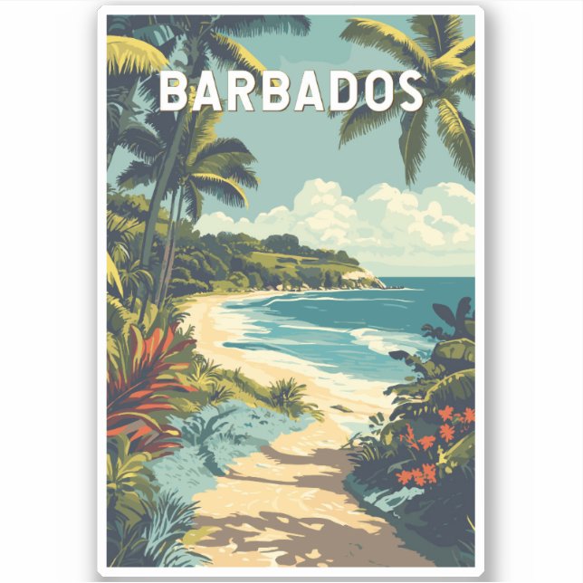 Sticker Barbados Illustration Travel Art Vintage (Devant)