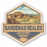 Sticker Bardenas Reales Espagne Travel Art Badge<br><div class="desc">Bardenas Reales fait dans un emblème de style vintage. Les Bardenas Reales sont une région naturelle semi-désertique,  ou badlands,  d'environ 42 000 hectares dans le sud-est de la Navarre.</div>
