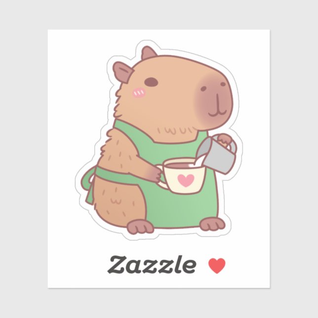 Sticker Barista Capybara Mignon Préparant du Café (Feuille)