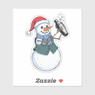 Sticker Barman Bonhomme de Neige Noël 2026 Cocktail de Fêt