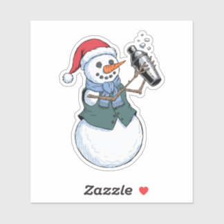 Sticker Barman Bonhomme de Neige Noël 2026 Cocktail de Fêt