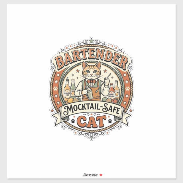 Sticker Barman Mocktail-Safe Cat Barman Mocktail-Saf (Feuille)