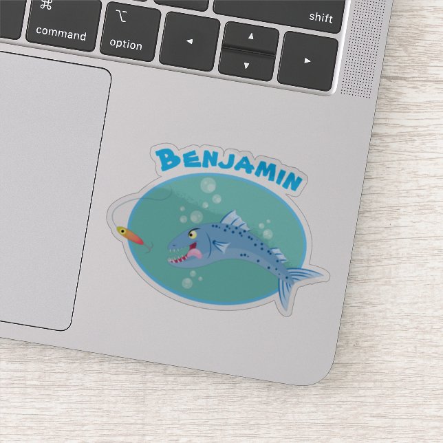 Sticker Barracuda, dessin animé de pêche affamé (Détail)