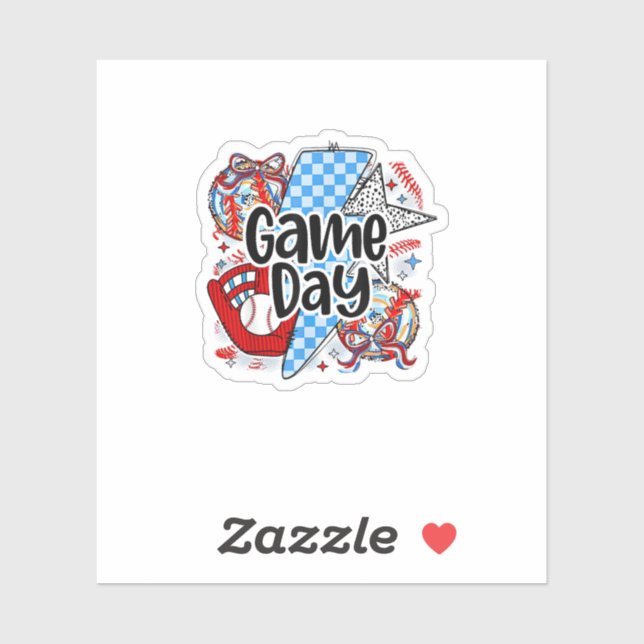 Sticker Baseball Game Day Retro Tis The Season Checkered (Feuille)