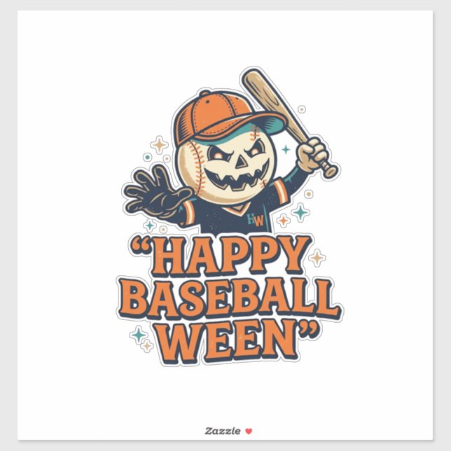 Sticker Baseball Ween Vintage Halloween Baseball Heureux (Feuille)